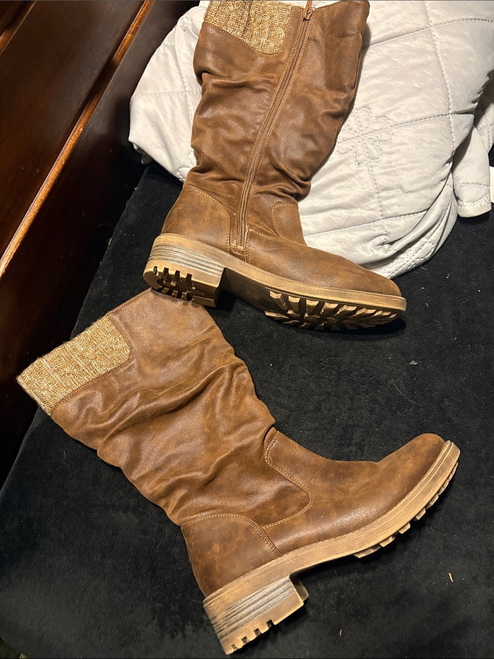 Life Stride Brown Slouchy Mid-Calf Lug Sole Boots